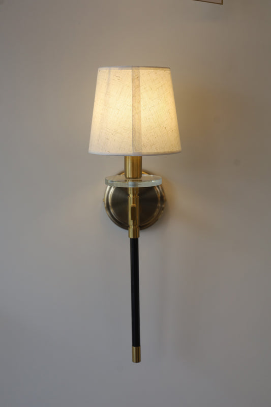 Powerlam Modern Wall Sconce Light with Linen Shade, Brass and Black Finish, Metal Construction (Without Bulb)