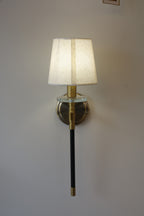 Powerlam Modern Wall Sconce Light with Linen Shade, Brass and Black Finish, Metal Construction (Without Bulb)