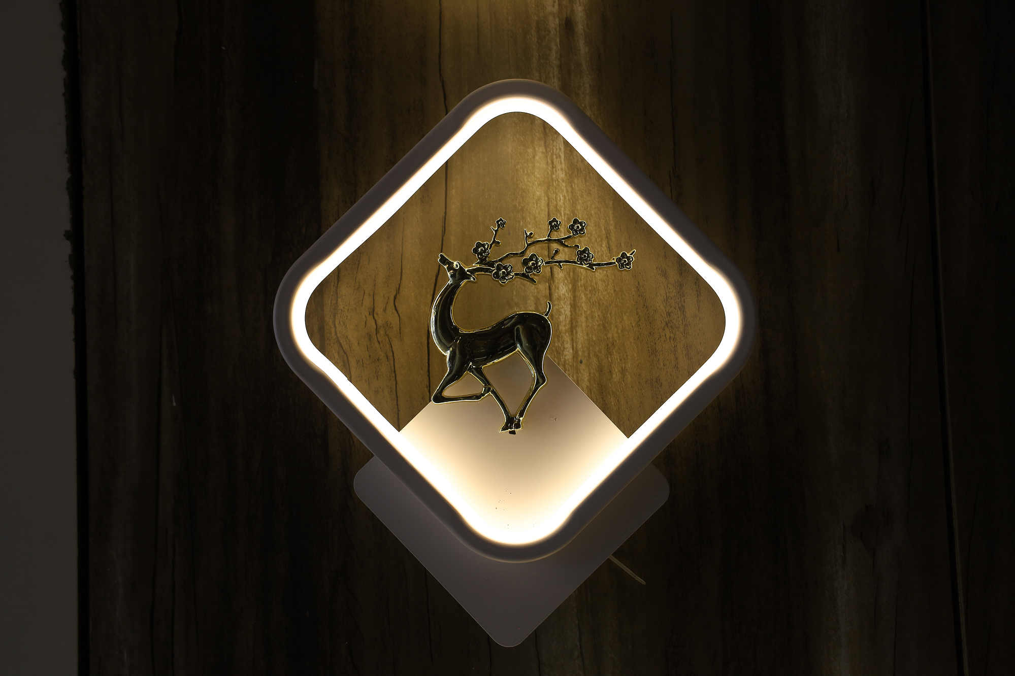 Powerlam LED Wall Light with Golden Deer Design, Modern Decorative Sconce, White Frame