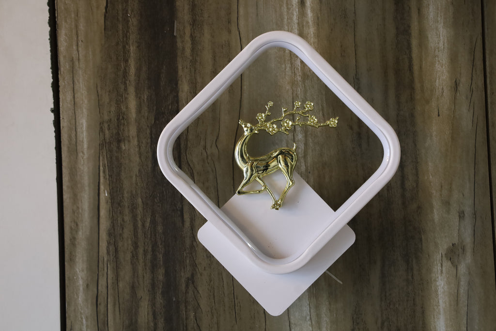 Powerlam LED Wall Light with Golden Deer Design, Modern Decorative Sconce, White Frame