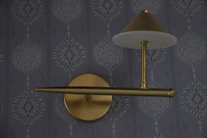 POWERLAM Elegant Cone-Shade Wall Light � Brushed Gold Finish LED Wall Sconce Light, Brushed Brass Finish, Disc-Shaped Shade, Contemporary Design