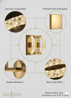 POWERLAM Crystal Gold Wall Light | Luxury LED Wall Lamp for Living Room & Bedroom | Decorative Modern Wall Sconce with Sparkling Acrylic & Metal Design