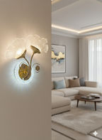 POWERLAM Artistic Floral Gold Wall Light | Decorative LED Wall Lamp with Dual Petal Glass Shades | Luxury Wall Sconce for Living Room, Bedroom & Home Décor