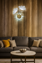 POWERLAM Artistic Floral Gold Wall Light | Decorative LED Wall Lamp with Dual Petal Glass Shades | Luxury Wall Sconce for Living Room, Bedroom & Home Décor