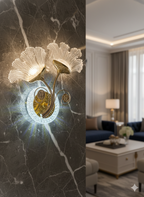 POWERLAM Artistic Floral Gold Wall Light | Decorative LED Wall Lamp with Dual Petal Glass Shades | Luxury Wall Sconce for Living Room, Bedroom & Home Décor