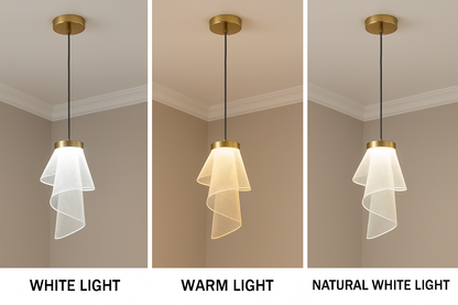 Powerlam Gold Designer Mesh Pendant Light | Hanging Ceiling Lamp with 3 Light Color Modes (White, Warm, Natural) | Elegant Lighting for Living Room, Bedroom, Dining