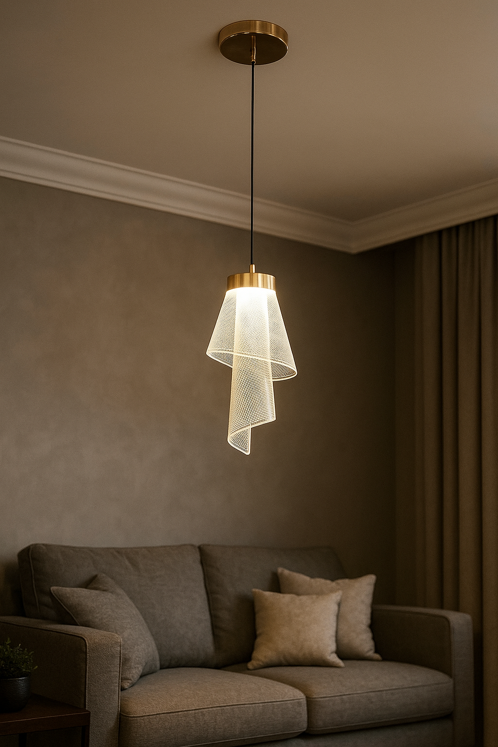Powerlam Gold Designer Mesh Pendant Light | Hanging Ceiling Lamp with 3 Light Color Modes (White, Warm, Natural) | Elegant Lighting for Living Room, Bedroom, Dining