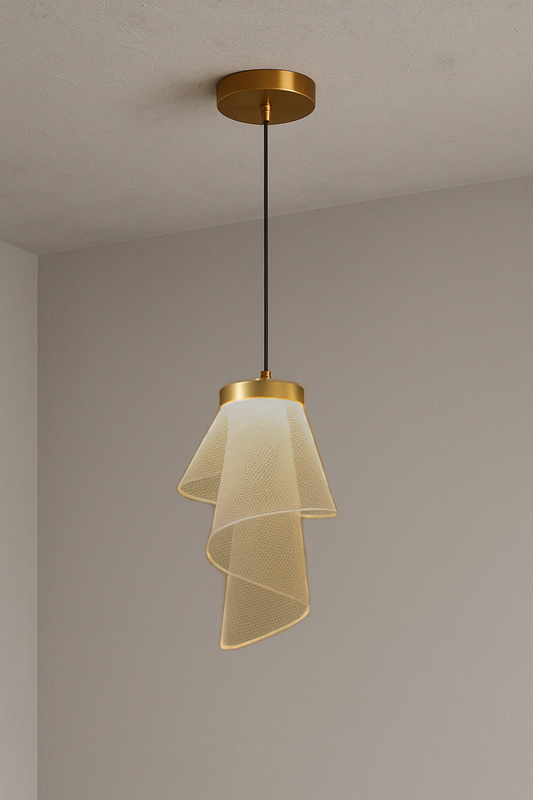 Powerlam Gold Designer Mesh Pendant Light | Hanging Ceiling Lamp with 3 Light Color Modes (White, Warm, Natural) | Elegant Lighting for Living Room, Bedroom, Dining