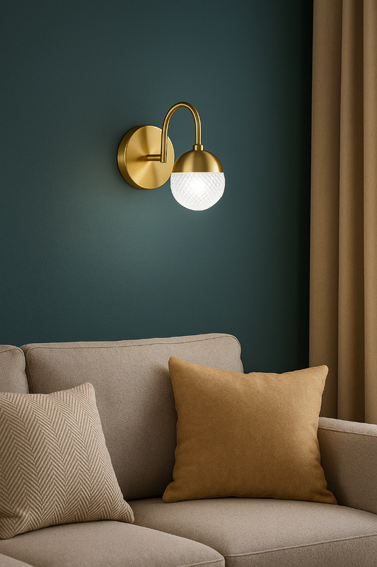 POWERLAM Modern Gold Wall Light with Frosted Glass Globe | Decorative LED Wall Lamp for Living Room, Bedroom, Hallway