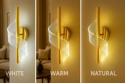 Powerlam Modern LED Wall Light, Spiral Design, Gold Metal Finish, Decorative Acrylic Shade