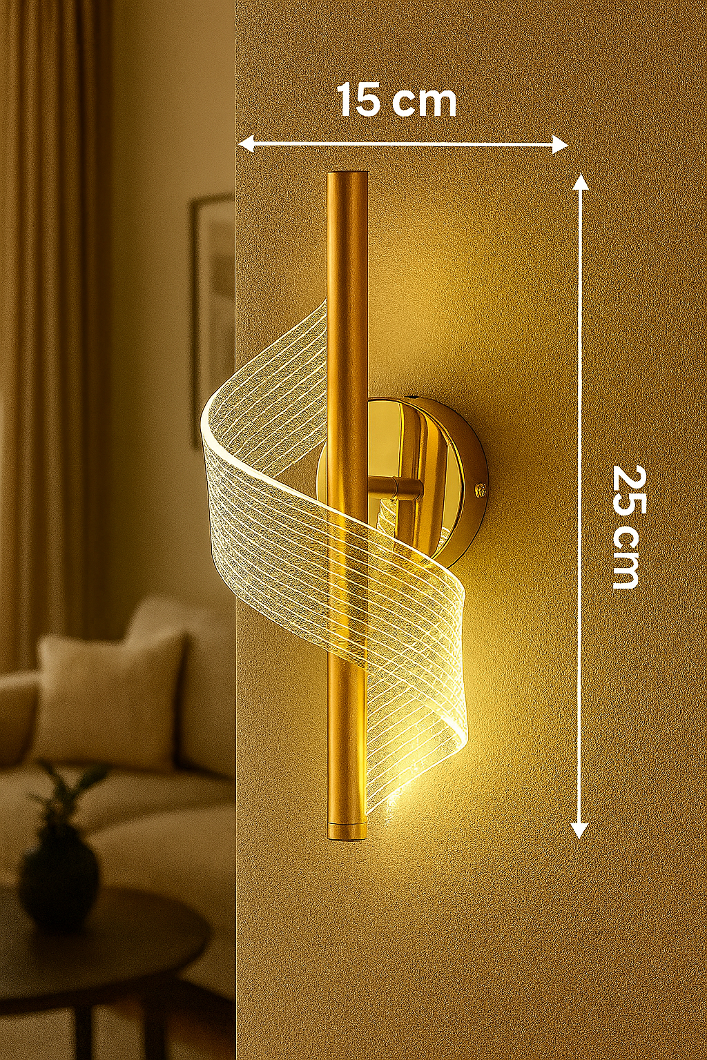 Powerlam Modern LED Wall Light, Spiral Design, Gold Metal Finish, Decorative Acrylic Shade