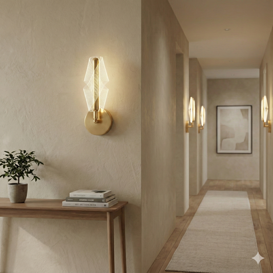 POWERLAM Modern Geometric LED Wall Light | Gold Metal Wall Sconce for Living Room, Bedroom & Hallway | Designer Decorative Wall Lamp