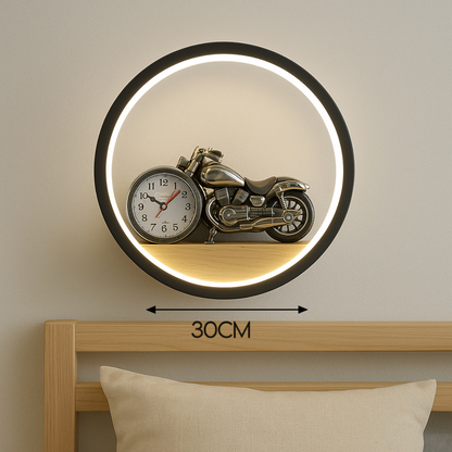 POWERLAM Motorcycle Wall Clock with LED Backlight � 3 Light Modes (Warm, White, Natural White) | Vintage Bike Design