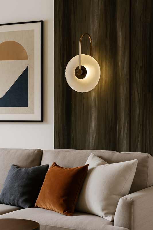 Powerlam Modern Artistic LED Wall Light with Textured Circular Shade, Ambient Mood Lighting