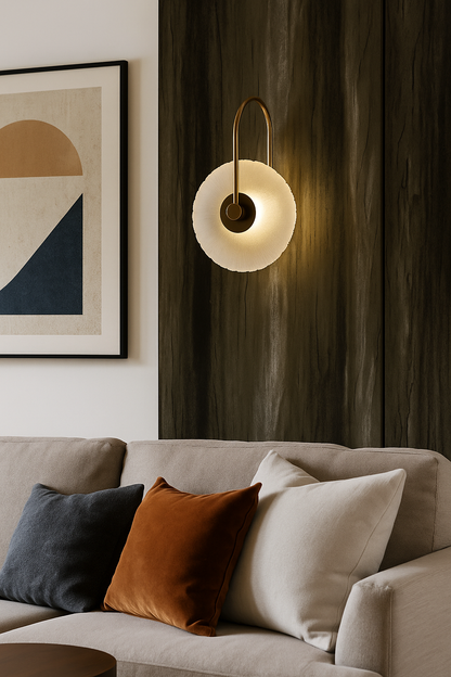 Powerlam Modern Artistic LED Wall Light with Textured Circular Shade, Ambient Mood Lighting