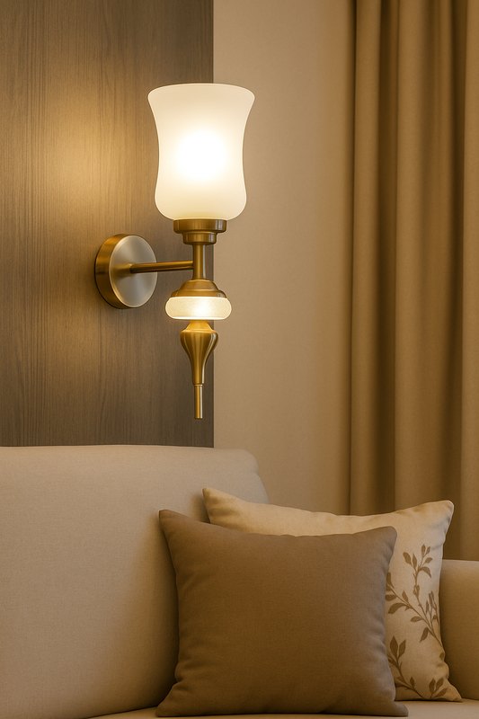 POWERLAM Modern Wall Sconce with Glass Shade, 3-Light Mode Brass Wall Light, Natural White/Warm White Lighting